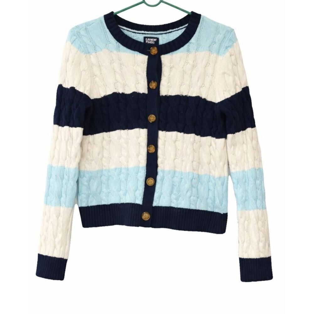 Lands end drifter womens small cotton sweater cardigan cable knit spring summer